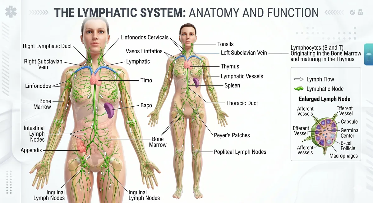Illustration of the human lymphatic system shown in full